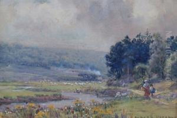 'the Evening Valley', And 
Another 'by The Ogmore River, South Wales', Both Signed; Both Signed And
 Inscribed Verso, Watercolour Oil Painting by Parker Hagarty