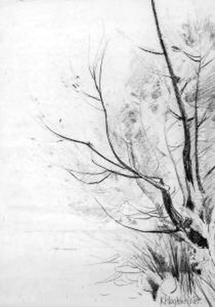 Uferboschung Auf Rugen (lohme 
?). Kohlezeichnung Auf Karton. 63 X 45 Cm. Rechts Unten Signiert. Oil Painting by Karl Hagemeister