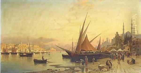 View of the Bosphorus, Constantinople Oil Painting by Hermann David Solomon Corrodi