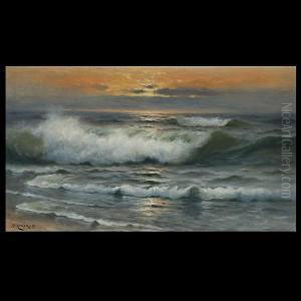 Hagerup. American. Coastal 
Sunset. Oil On Canvas. 17 X 30 Inches. Signedlower Left: N. Hagerup Oil Painting by Nels Hagerup