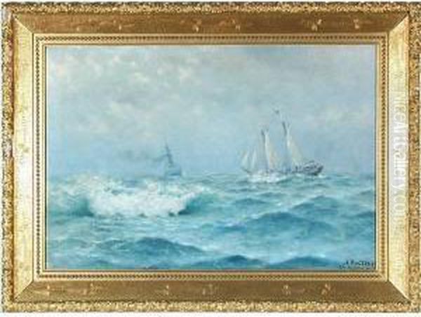 Hagerup, Pilot Ship Painting Rough Seas Oil Painting by Nels Hagerup