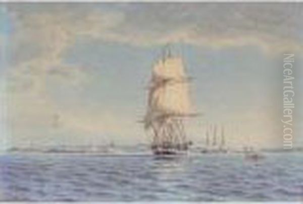 Shipping In A Harbour Oil Painting by Jakob Hagg