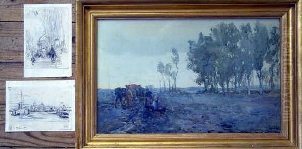 'outdoor Work' Signed And Dated 
1898, 12 X 19in. And Two Drawings; Off Greenwich & St Pauls Oil Painting by George Charles Haite