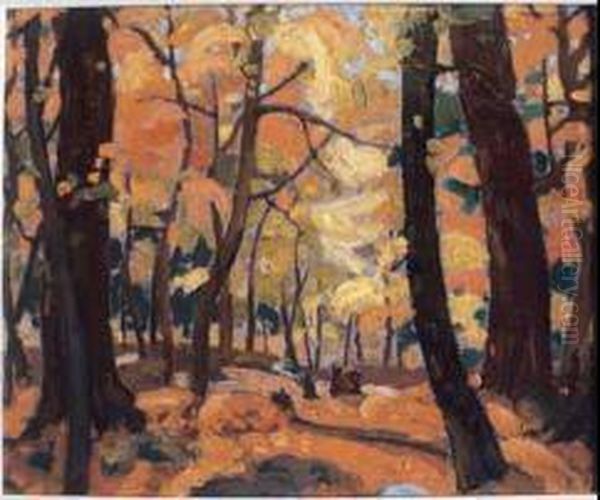 Autumn Woods
 Oil On Board Oil Painting by Joseph Sydney Hallam