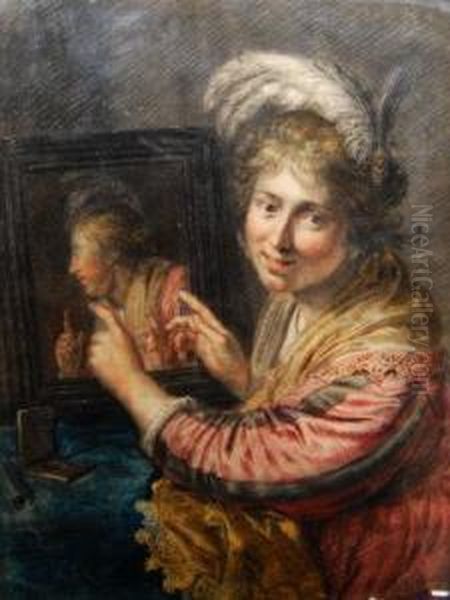 Portrait Of A Lady By A Mirror Oil Painting by Frans Hals
