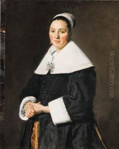 Portrait Of A Lady, 
Three-quarter-length, In A Black Dress With Awhite Collar And White 
Cuffs Oil Painting by Frans Hals