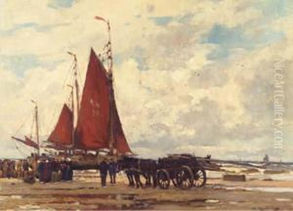 Fischer Am Strand Von Katwijk Oil Painting by Wilhelm Hambutchen