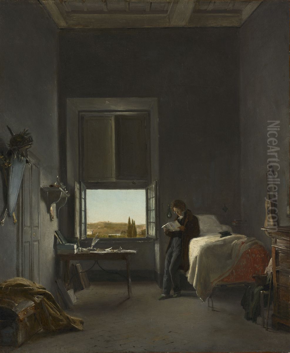 The Artist in His Room at the Villa Medici, Rome Oil Painting by Leon Cogniet