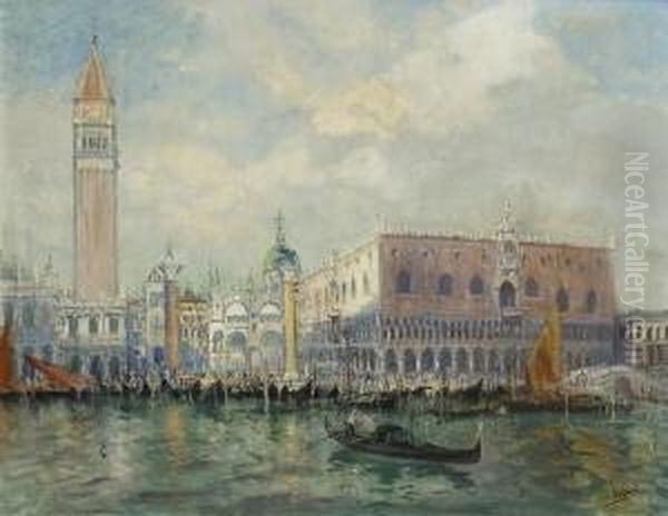 Venedig - Blick Vom Bacino Auf Die
 Piazzetta Und Den Dogenpalast. Oil Painting by Otto Hammel