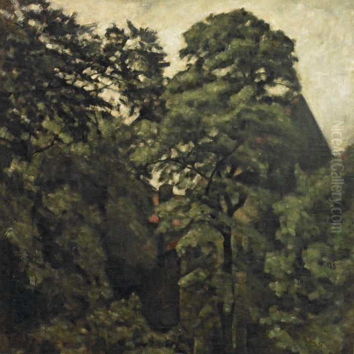 Church Seen Throuch Tree Tops Oil Painting by Svend Hammershoi