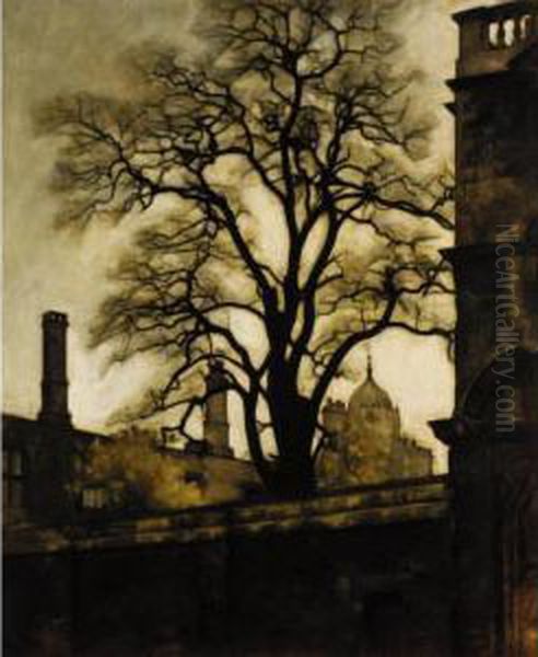 A View Of Tom Tower, Oxford Oil Painting by Svend Hammershoi