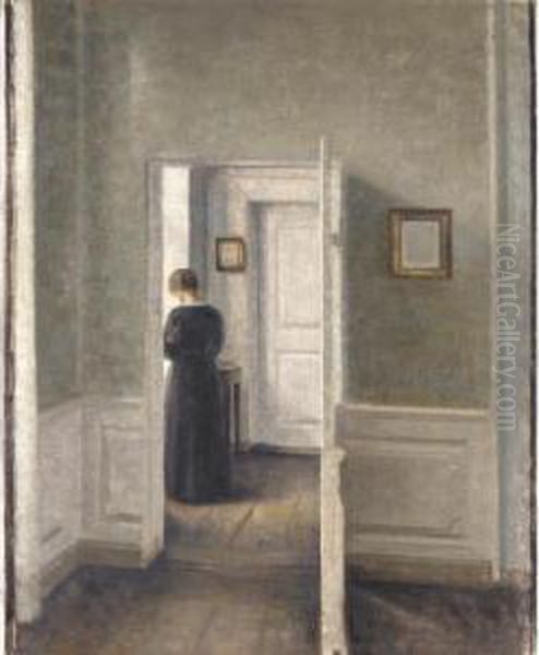 Kvinde I Interior (a Woman In An Interior) Oil Painting by Vilhelm Hammershoi