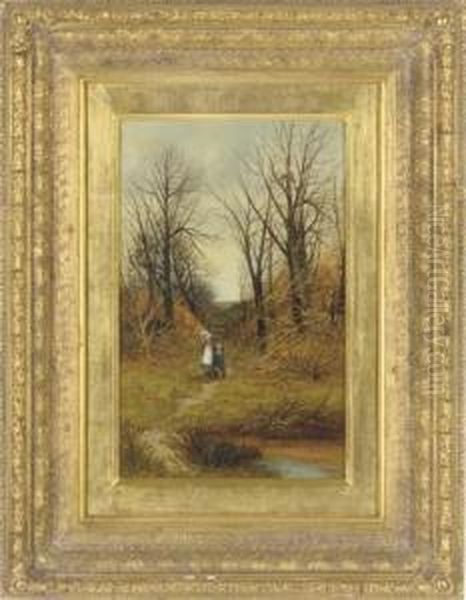 Children By A Pond Oil Painting by Robert John Hammond