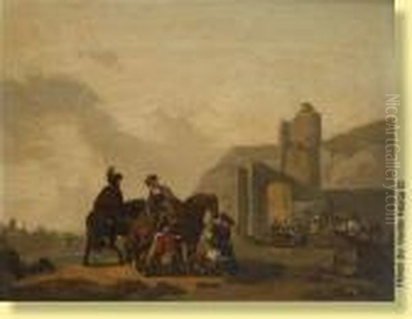 Conversation De Cavaliers.
 Signee: M. Duplessis Oil Painting by Michel Hamon-Duplessis