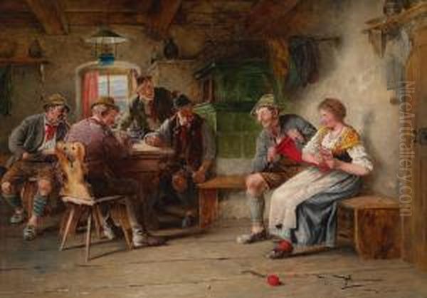 Partita A Carte Oil Painting by Johann Hamza