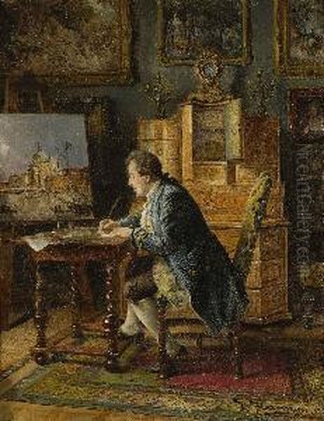 Der Aquarellmaler Im
 Salon. Oil Painting by Johann Hamza