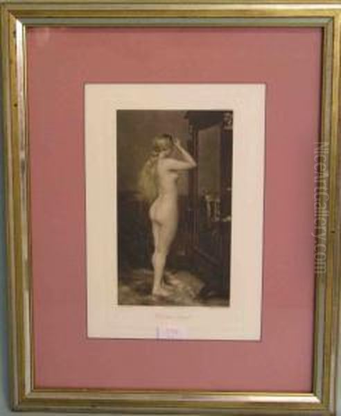 Vor Dem Spiegel Stehender Weiblicher Akt Oil Painting by Hanfstaengl, Franz