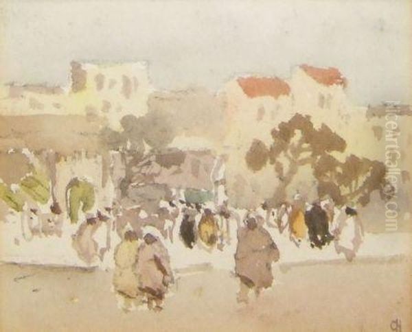 Middle Eastern Street Scene Oil Painting by Charles E. Hannaford