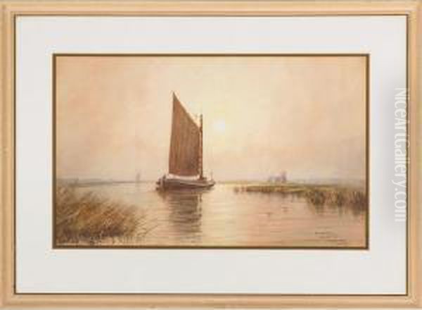 A Norfolk Wherry, St. Benets Abbey, Norfolk Oil Painting by Charles E. Hannaford