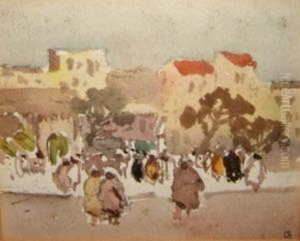 Eastern Street Scene Oil Painting by Charles E. Hannaford