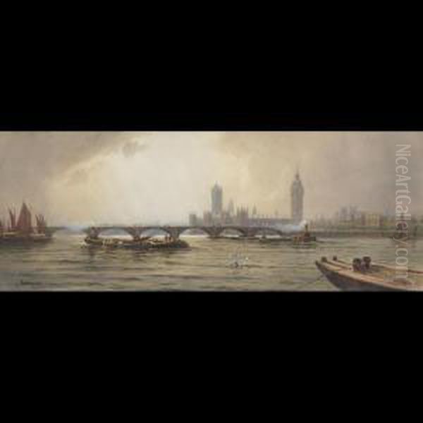 Shipping On The Thames With London Bridge Oil Painting by Charles E. Hannaford