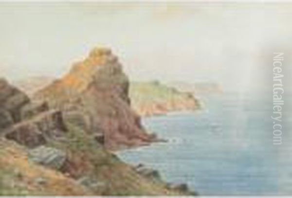 Herring Boats In Port; Coastal View Oil Painting by Charles E. Hannaford