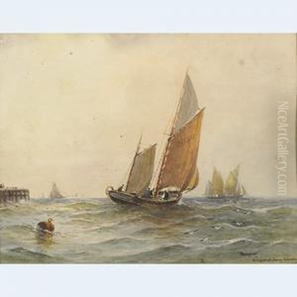 Fishing Boats Leaving Ostende Oil Painting by Charles E. Hannaford