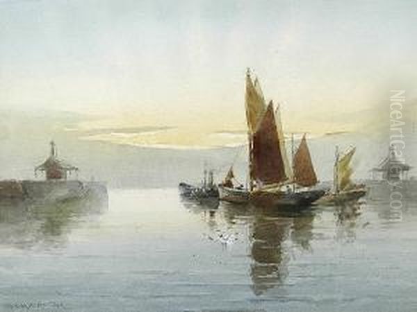 Lowestfoft Harbour Oil Painting by Charles E. Hannaford