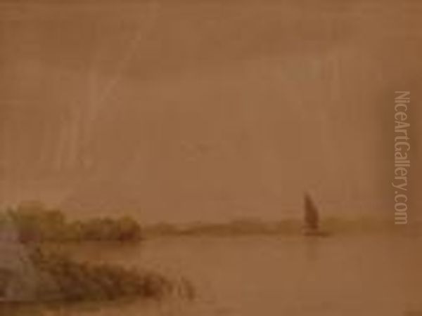 A Boat On Amisty Lake Oil Painting by Charles E. Hannaford