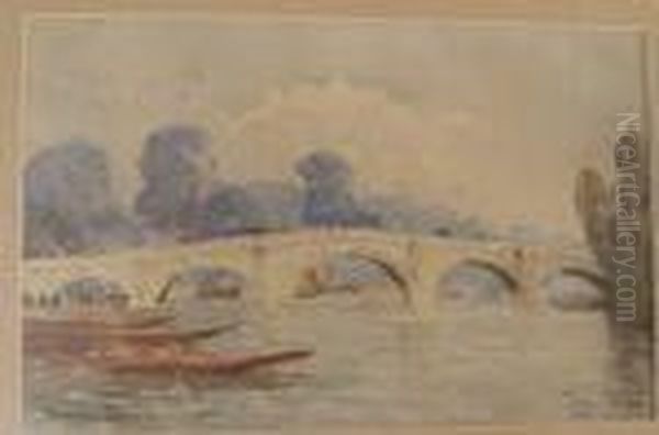 A Bridgeon The Cam Oil Painting by Charles E. Hannaford