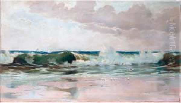 Atlantic Rollers Oil Painting by Charles E. Hannaford
