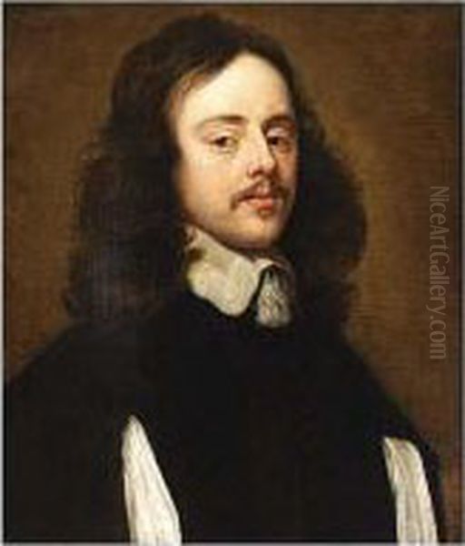 A Portrait Of A Gentleman, Bust 
Length, Wearing Black Costume With White Lace Collar And Sleeves Oil Painting by Adriaen Hanneman
