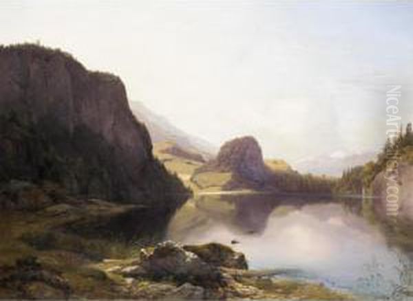 Der Krotensee Zwischen St. 
Gilgen Und Mondsee Im Salzkammergut, Im Hintergrund Der Schafberg Und 
Die Dachsteingruppe Oil Painting by Anton Hansch