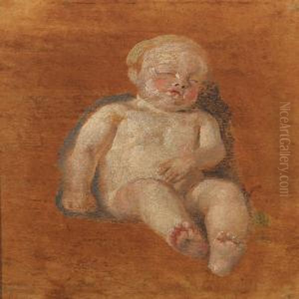 A Sleeping Child, Presumably The Artist's Oil Painting by Constantin Hansen