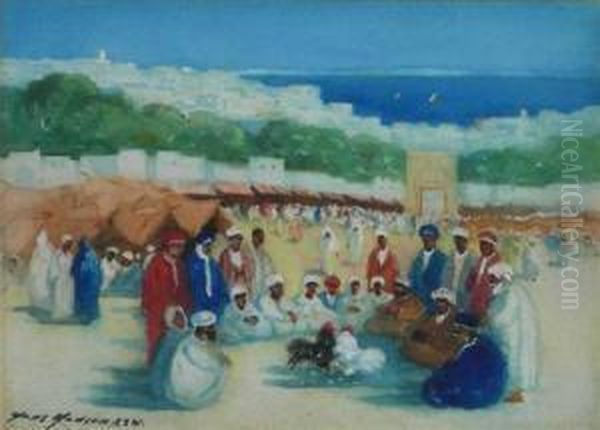Cock-fight, Tangier Oil Painting by Hans Jacob Hansen