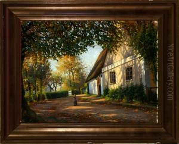 In Stavnsholt Village, Denmark Oil Painting by Sigvard Hansen