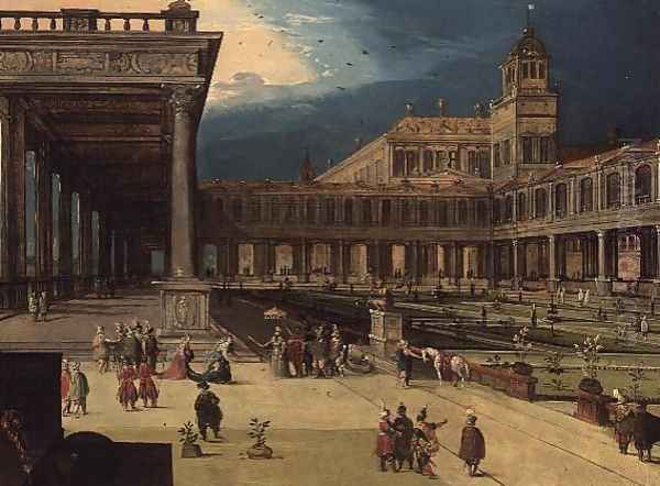 The Gardens and Courtyard of a Renaissance Palace Oil Painting by Louis de Caulery