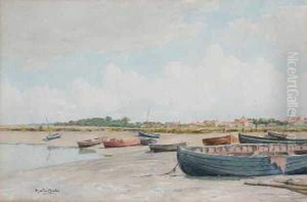 Shore Scene With Fishing Boats Oil Painting by Martin Hardie