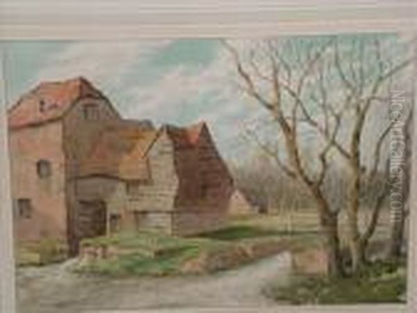 An Old Watermill;the Fringe Of St Leonard's Forest Oil Painting by Martin Hardie