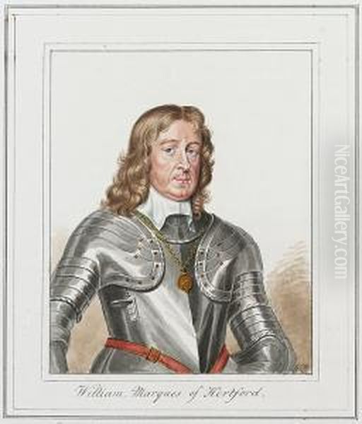 A Miniature Portrait Of William 
Seymour, 1st Marquess And 2nd Earl Of Hertford (1588-1660) In Armour Oil Painting by George Perfect Harding