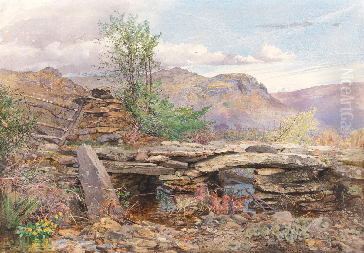 Pentre Ddu Bridge, North Wales Oil Painting by Thomas Collier