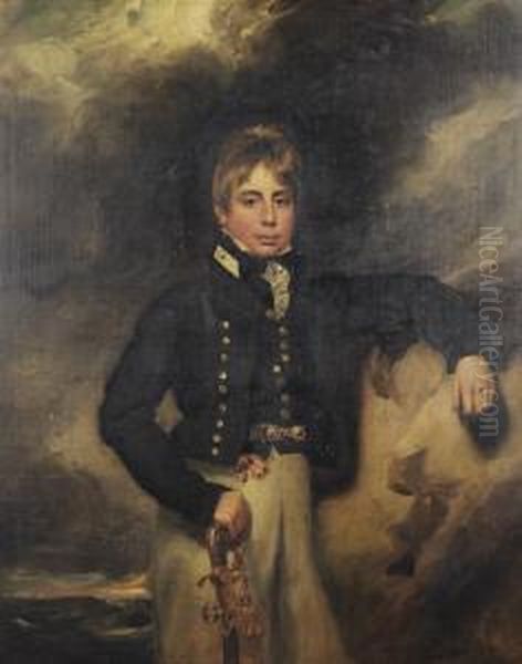 Portrait Of John Windham 
Dalling, Three-quarter-length, As A Midshipman, Before A Stormy 
Landscape Oil Painting by George Henry Harlow