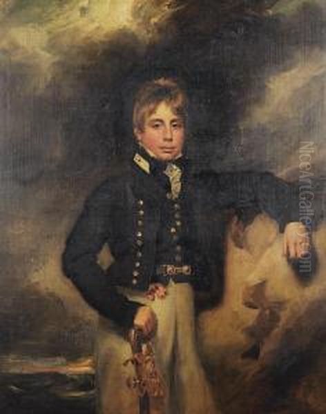 Portrait Of John Windham 
Dalling,three-quarter-length, As A Midshipman, Before A Stormylandscape Oil Painting by George Henry Harlow
