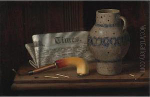 Table Top Still Life With London Times Oil Painting by William Michael Harnett