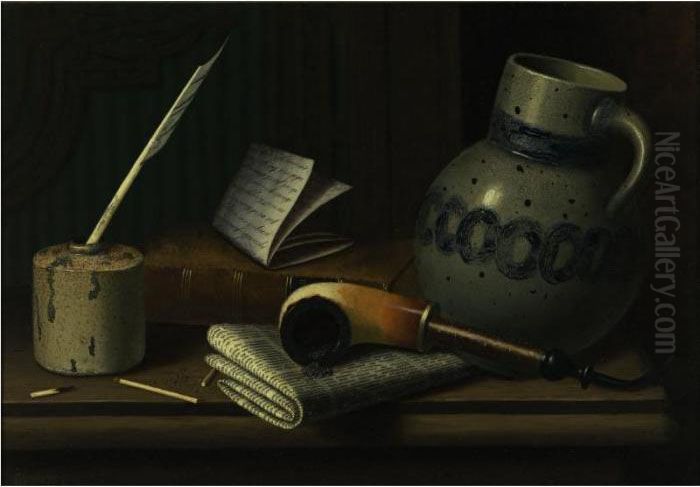 Still Life With Inkwell And Jug Oil Painting by William Michael Harnett