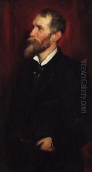 Portrait Of A Gentleman, Three-quarter-length, In A Black Suit Andwhite Shirt Oil Painting by Edward Steel, Harper Jnr.