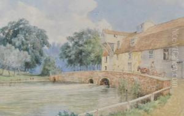 Watercolour, 
Trowse Mill, 
Norwich Oil Painting by Charles Harmony Harrison