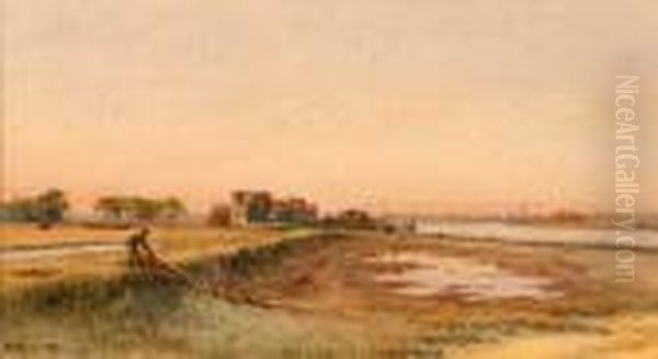 Smelt Fishers Drying Their Nets 
Burgh Castle Oil Painting by Charles Harmony Harrison