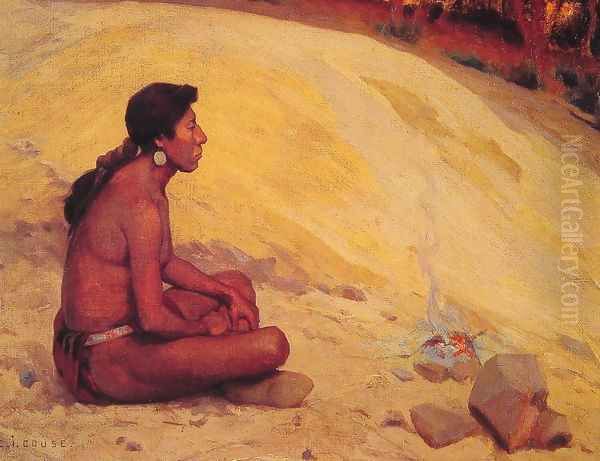 Indian Seated by a Campfire Oil Painting by Eanger Irving Couse