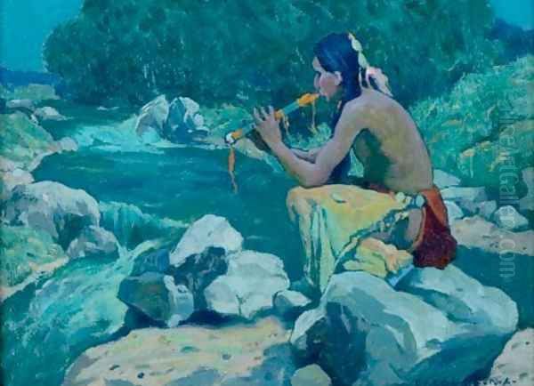 Flute Player, Rio Lucero, Taos, NM Oil Painting by Eanger Irving Couse